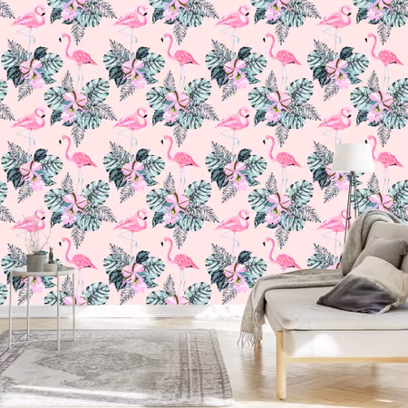 Tapet - Flamingos och Blad