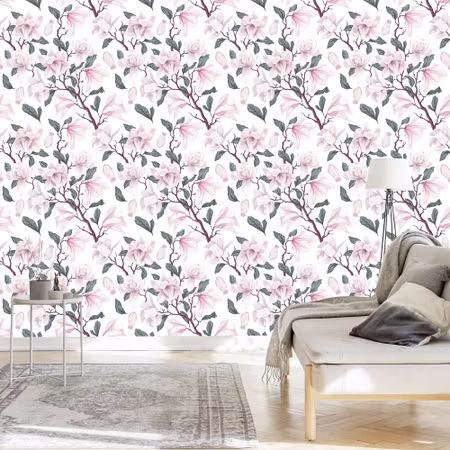 Tapet - Målade Blommande Magnoliablommor