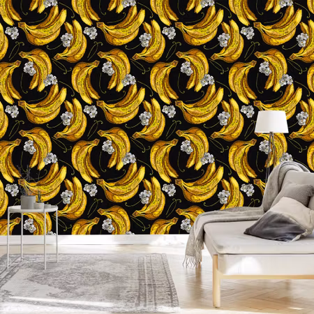 Tapet - Bananer med Blommor