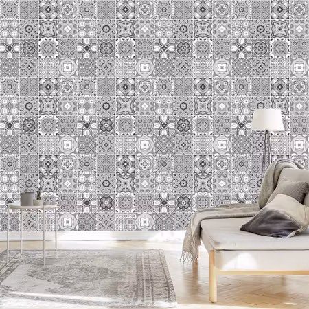 Tapet - Dekorativ Mosaik i Nyanser av Grå