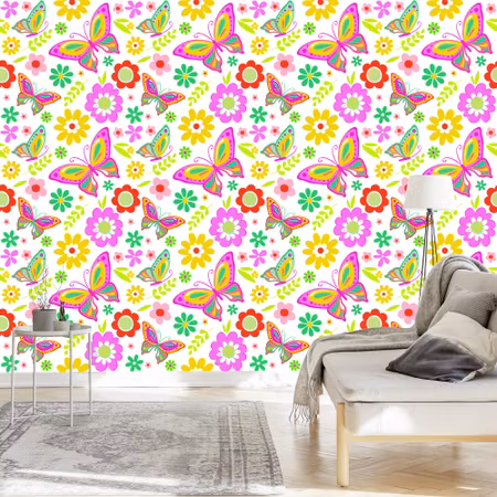 Tapet - För Barn Fjärilar och Blommor