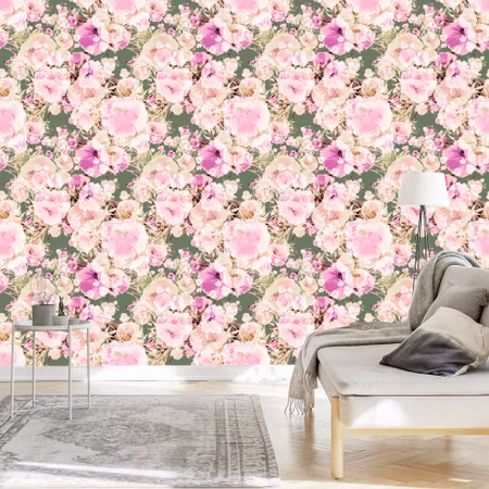 Tapet - Färgglada Blommor Vintage Akvarell