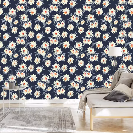 Tapet - Blommor Målade Prästkragar