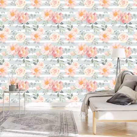 Tapet - Blommor Pastellrosor och Pioner