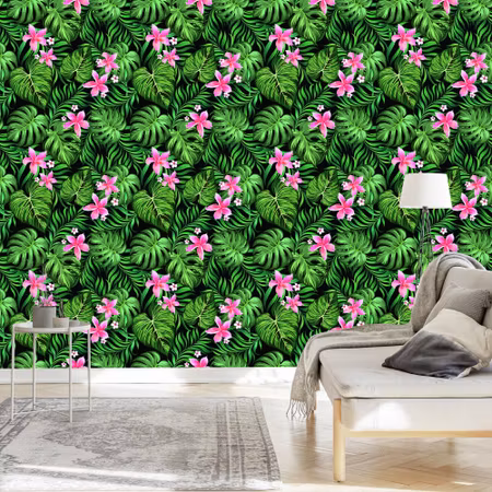 Tapet - Blad av Tropiska Blommor