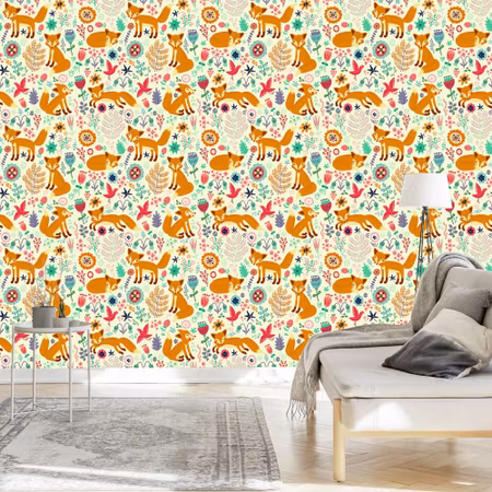 Tapet - För Barn Rävar Fåglar och Blommor