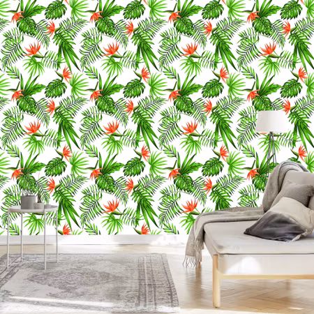 Tapet - Stilfulla Tropiska Blad och Blommor