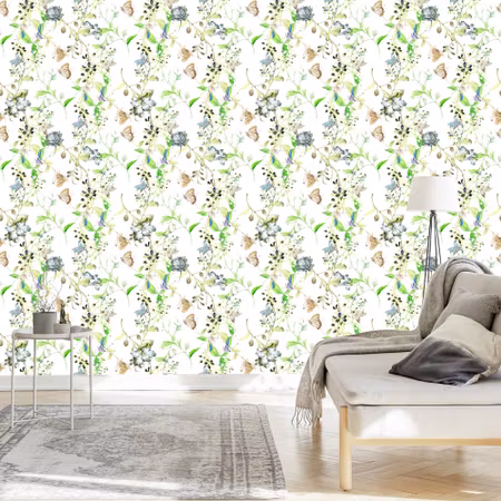 Tapet - Blommor Lämnar Akvarell Retro