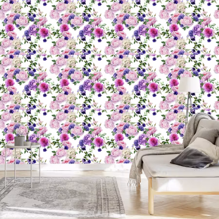 Tapet - Blommönster med Akvarell Rosor