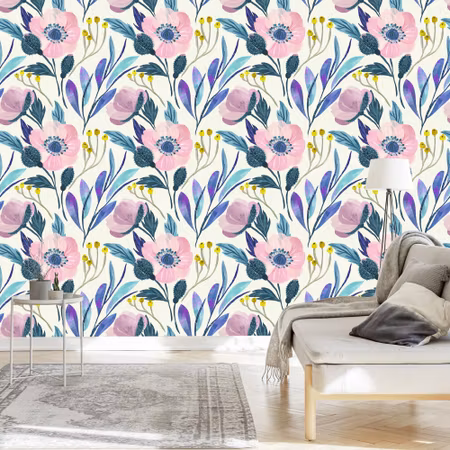Tapet - Pastell Retro Blommor