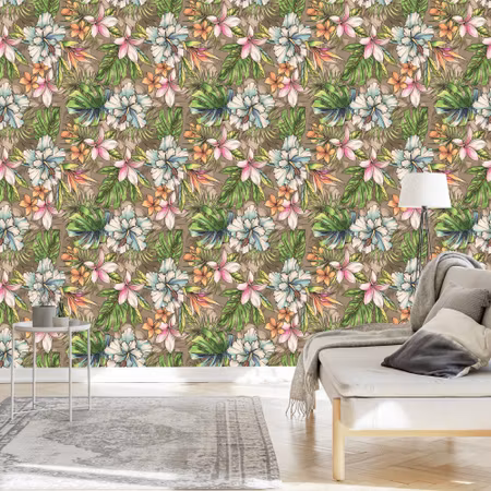 Tapet - Paradise Blommor Palmblad och Monstera