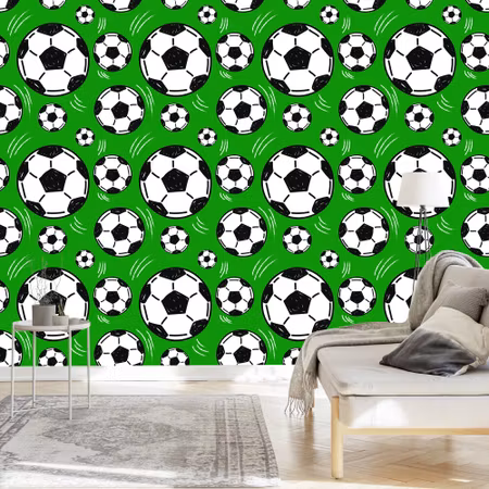 Tapet - Fotbollar på Grön Bakgrund