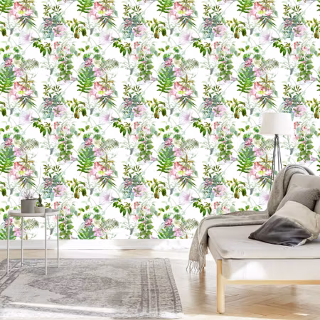 Tapet - Akvarellblad och Blommor