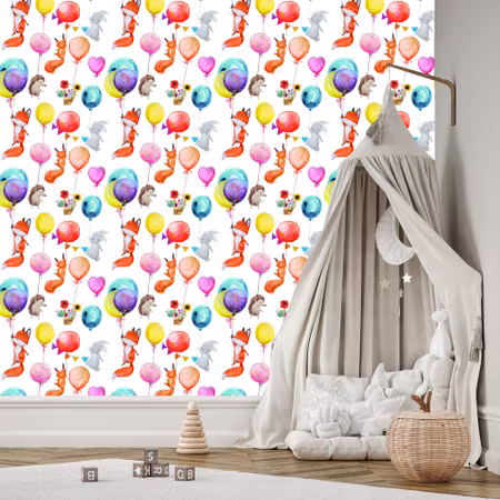 Tapet - För Barn Skogsdjur och Ballonger