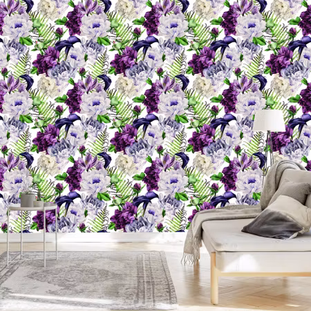 Tapet - Blommönster Akvarell Pioner