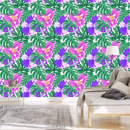 Tapet - Exotiska Blommor och Blad