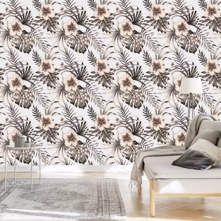 Tapet - Blommor Löv i Vintage Stil