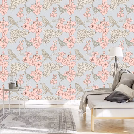 Tapet - Fåglar med Blommor