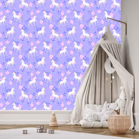 Tapet - För Barn Enhörningar och Blommor