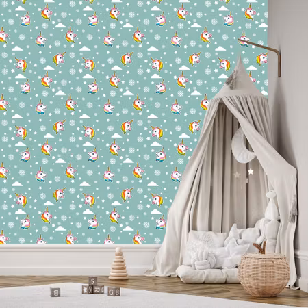 Tapet - Enhörningar och Snöflingor