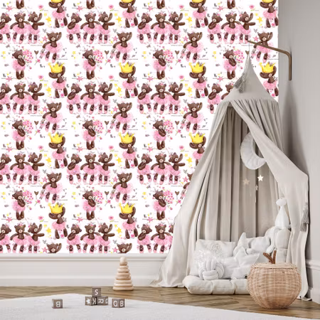 Tapet - För Tjejer Nallar Stjärnor Blommor