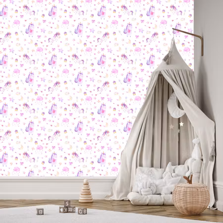 Tapet - För Flickor Enhörningar Rosetter Munkar
