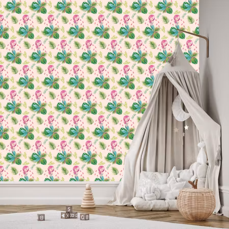 Tapet - För Flickor Sjöjungfrur Blommor Växter