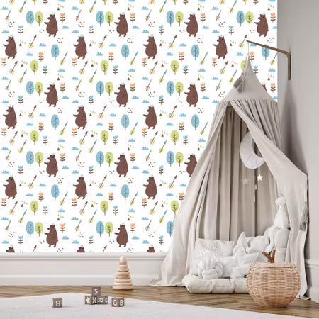Tapet - Björnar Moln Tree Boy Room
