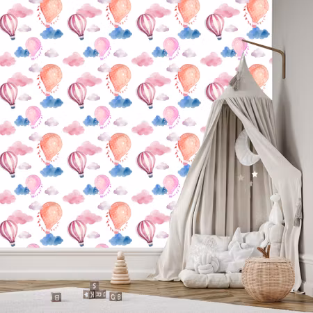Tapet - Ballonger på En Bakgrund av Färgglada Moln
