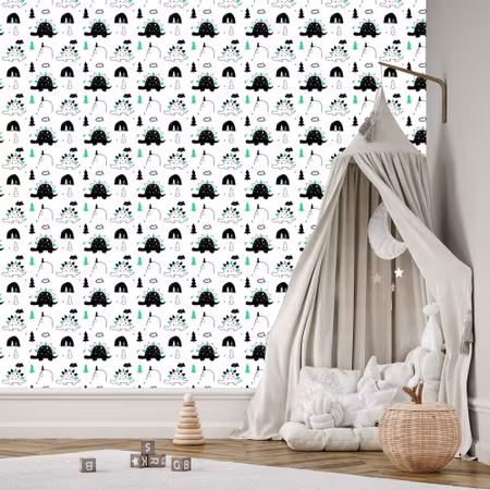 Tapet - För Baby Room Dinosaurier Träd Moln
