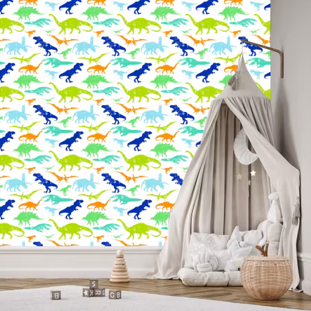 Tapet - Färgglada Dinosaurier Barnrum