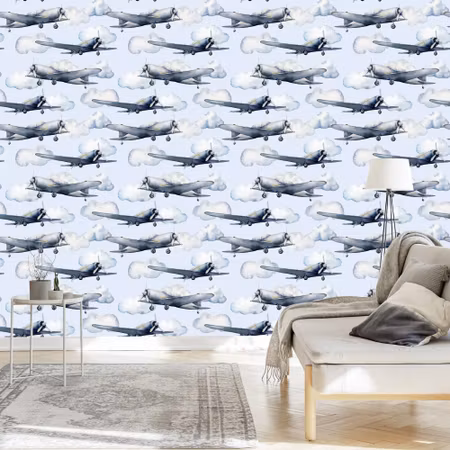 Tapet - Tonårsflicka Målade Flygplan Vintage Dekor