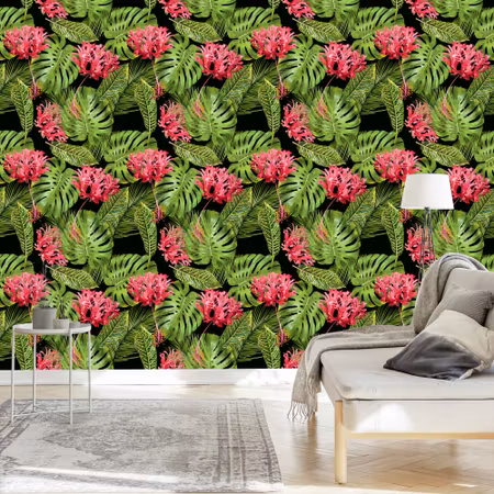 Tapet - Tropiska Blommor i Löv