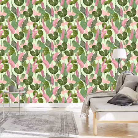 Tapet - Farverige Blade Og Blomster