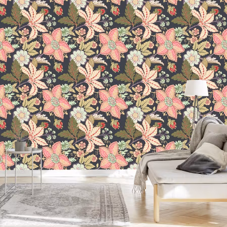 Tapet - Vintage Blomster med Blade