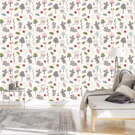 Tapet - För Barn Möss Svampar och Blommor