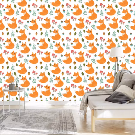 Tapet - Minimalistiska Rävar med Löv
