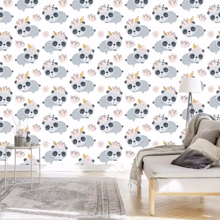 Tapet - Panda Bland Blommor