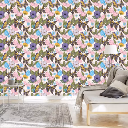 Tapet - För Barn Fjärilar Bland Blommor