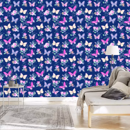 Tapet - I Hallen Fjärilar Blommor Löv Rosor