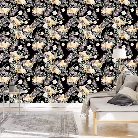 Tapet - I Hallen Fjärilar Blommor Natur