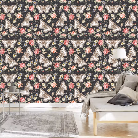 Tapet - I Hallen Fjärilar Rosor Blommor Löv