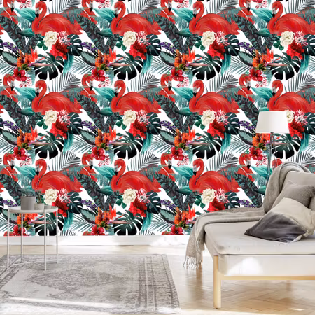 Tapet - Blommor Växter Flamingos