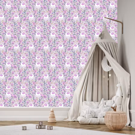 Tapet - Enhörningar i Blommor