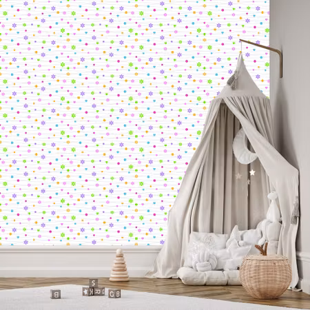 Tapet - För Barn Färgglada Blommor Hjärtan och