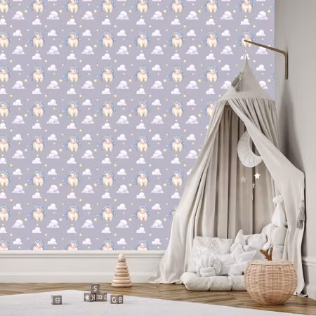 Tapet - För Flickor Pastell Unicorns Clouds