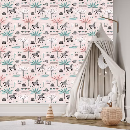 Tapet - För Flicka Pastelldjur Palmer