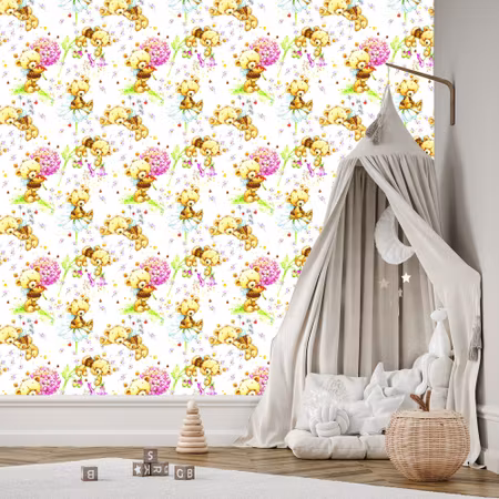 Tapet - För Tjejer Nallar Blommor Växter Löv