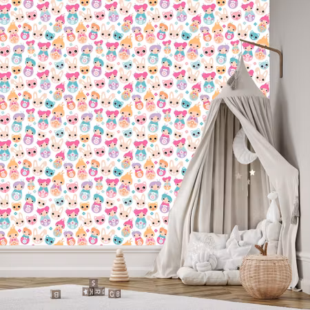 Tapet - För Rummet med Flickor Djur Blommor