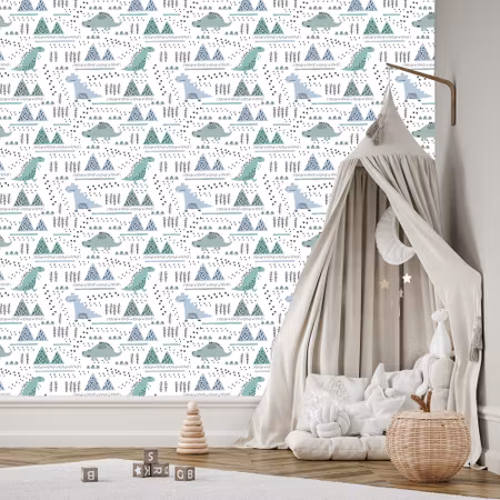Tapet - För Boy Mountain Tree Dinosaurs